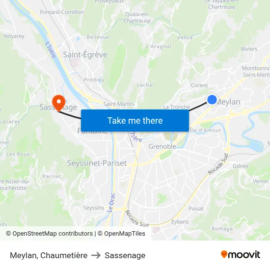 Meylan, Chaumetière to Sassenage map