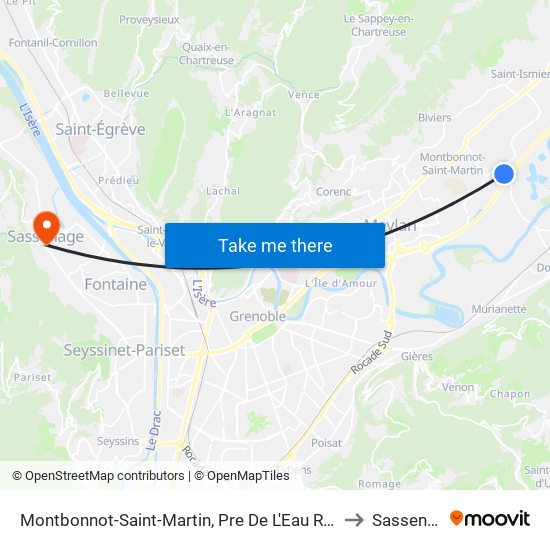 Montbonnot-Saint-Martin, Pre De L'Eau Rond Point to Sassenage map