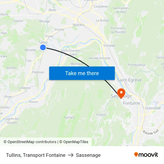 Tullins, Transport Fontaine to Sassenage map