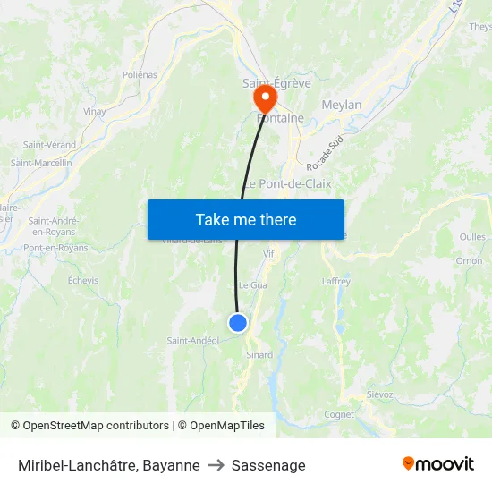 Miribel-Lanchâtre, Bayanne to Sassenage map