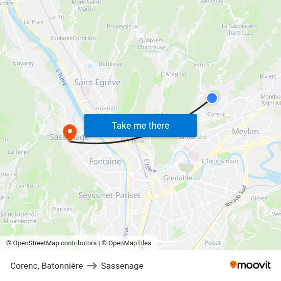 Corenc, Batonnière to Sassenage map