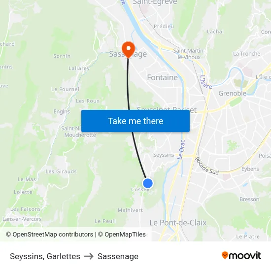 Seyssins, Garlettes to Sassenage map