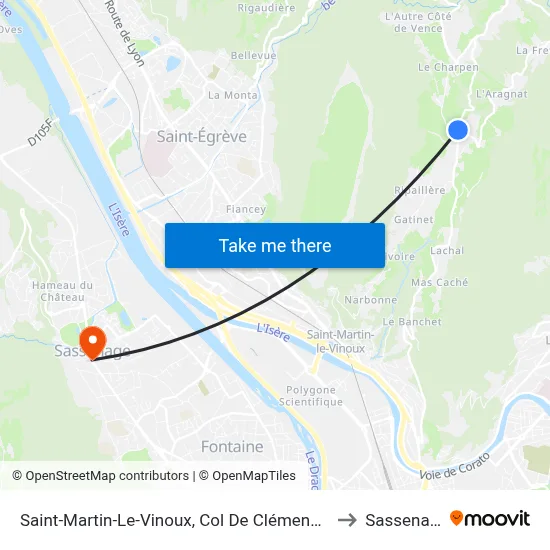 Saint-Martin-Le-Vinoux, Col De Clémencières to Sassenage map