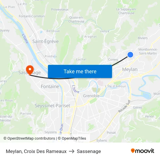 Meylan, Croix Des Rameaux to Sassenage map