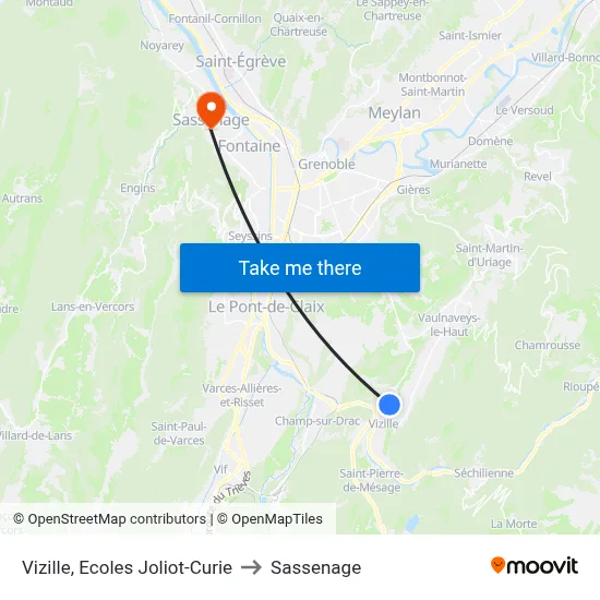 Vizille, Ecoles Joliot-Curie to Sassenage map