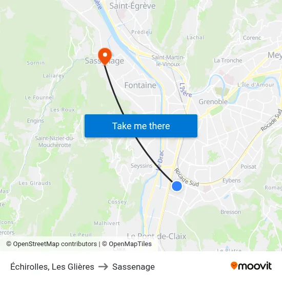 Échirolles, Les Glières to Sassenage map