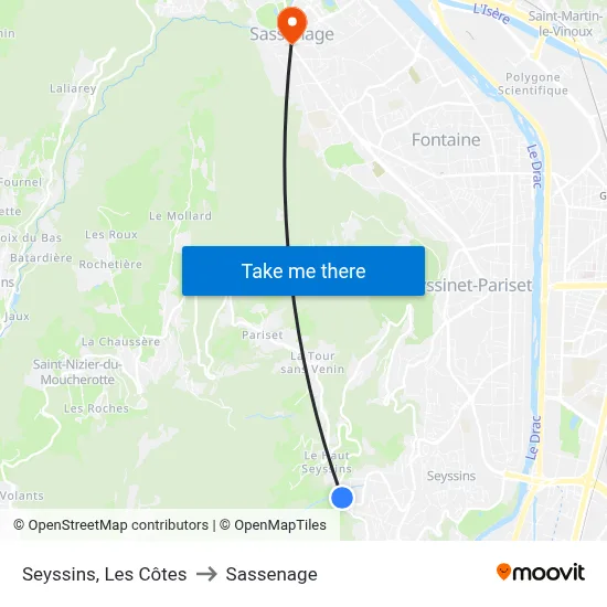 Seyssins, Les Côtes to Sassenage map