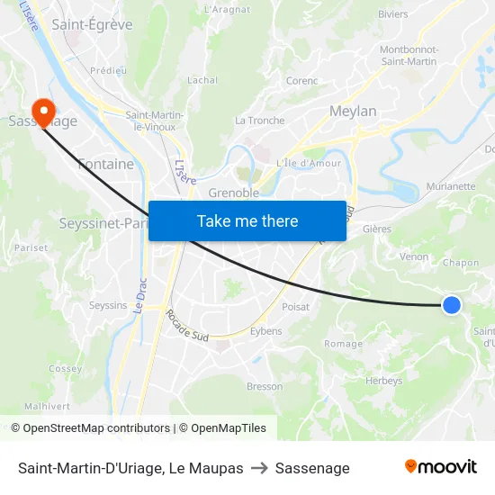 Saint-Martin-D'Uriage, Le Maupas to Sassenage map