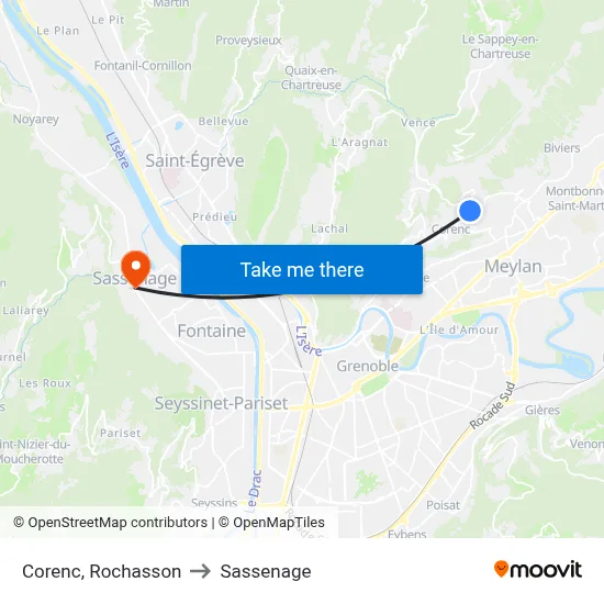 Corenc, Rochasson to Sassenage map