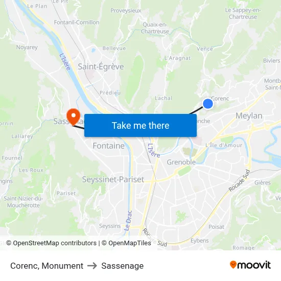 Corenc, Monument to Sassenage map