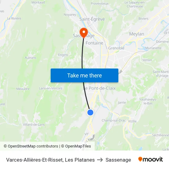 Varces-Allières-Et-Risset, Les Platanes to Sassenage map