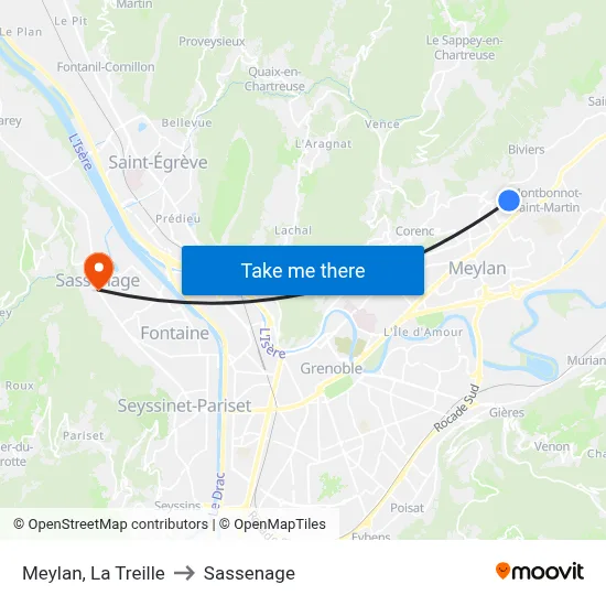 Meylan, La Treille to Sassenage map