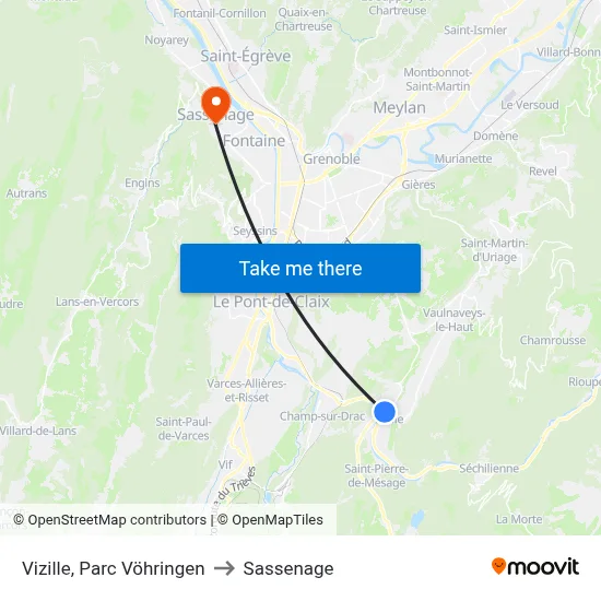 Vizille, Parc Vöhringen to Sassenage map