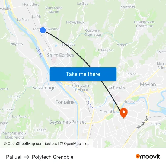 Palluel to Polytech Grenoble map
