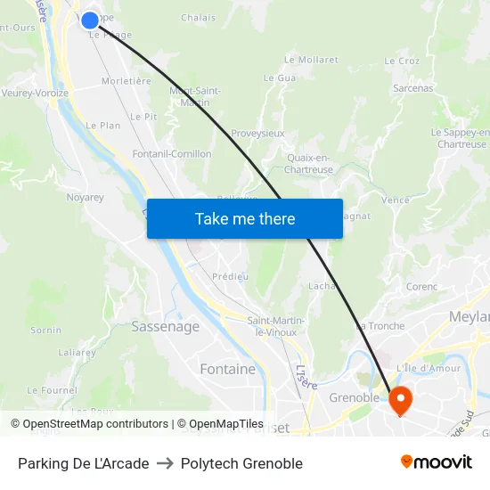 Parking De L'Arcade to Polytech Grenoble map