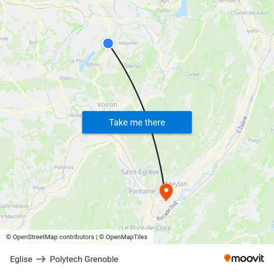 Eglise to Polytech Grenoble map