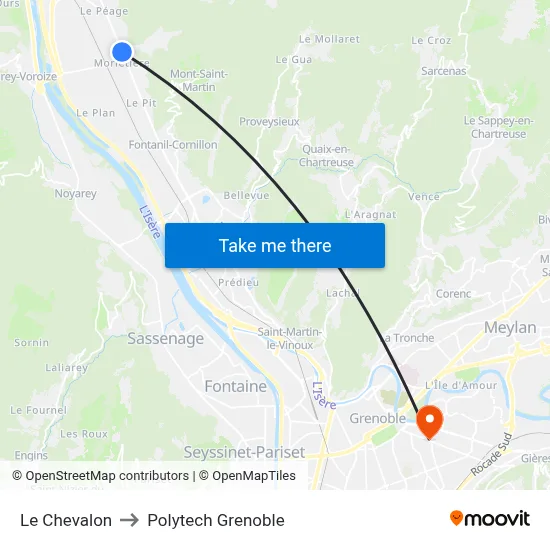 Le Chevalon to Polytech Grenoble map