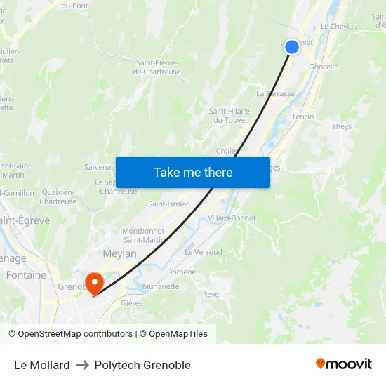 Le Mollard to Polytech Grenoble map