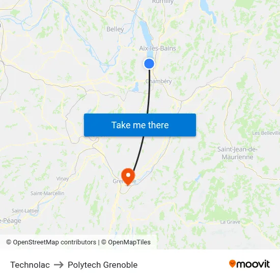 Technolac to Polytech Grenoble map