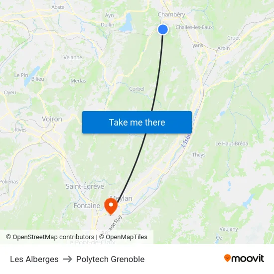 Les Alberges to Polytech Grenoble map