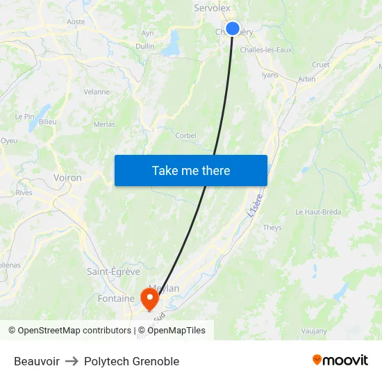 Beauvoir to Polytech Grenoble map
