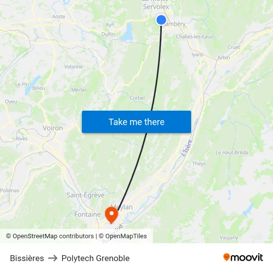 Bissières to Polytech Grenoble map
