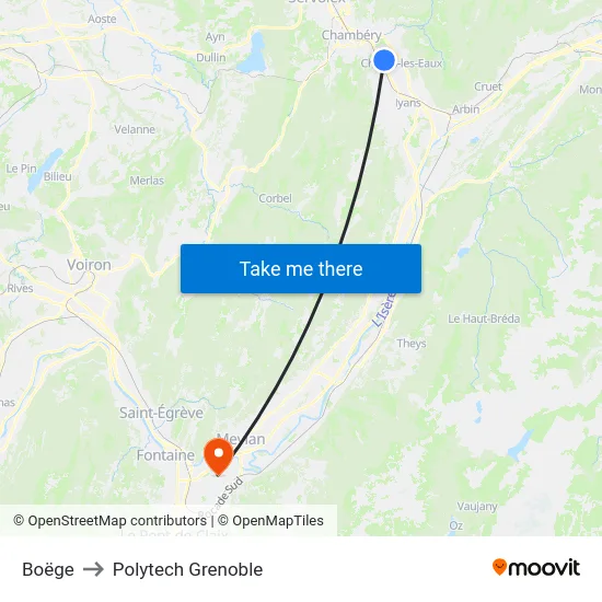 Boëge to Polytech Grenoble map