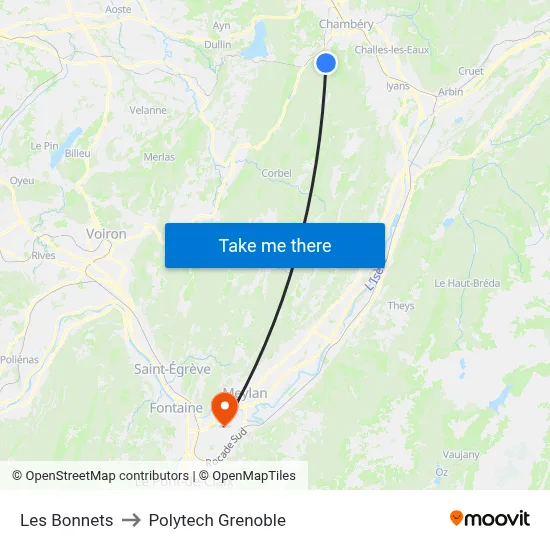 Les Bonnets to Polytech Grenoble map