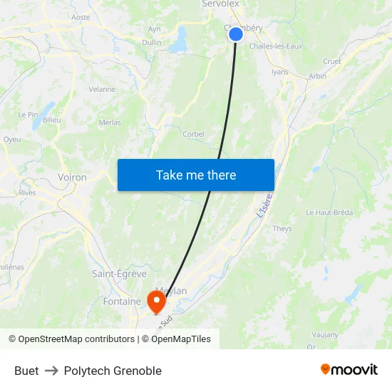 Buet to Polytech Grenoble map