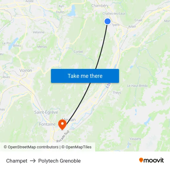 Champet to Polytech Grenoble map