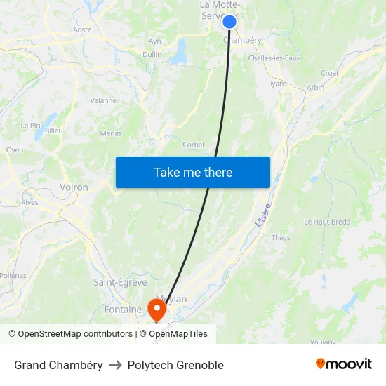 Grand Chambéry to Polytech Grenoble map