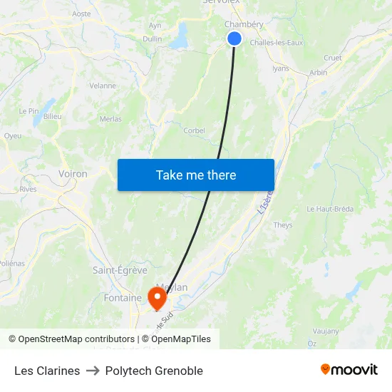 Les Clarines to Polytech Grenoble map
