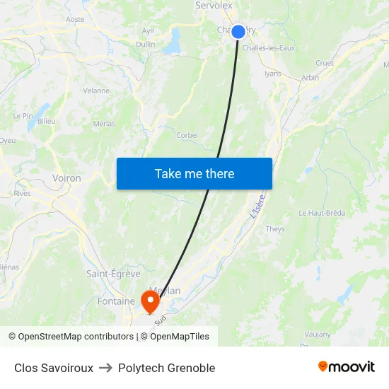 Clos Savoiroux to Polytech Grenoble map