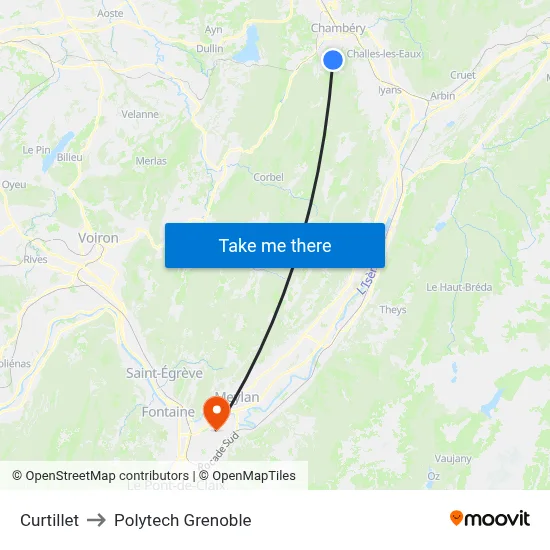 Curtillet to Polytech Grenoble map