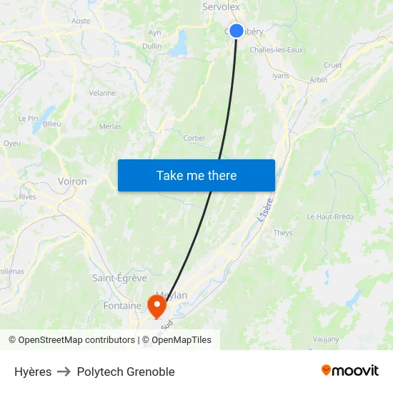 Hyères to Polytech Grenoble map