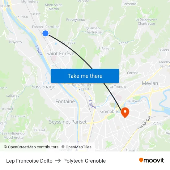 Lep Francoise Dolto to Polytech Grenoble map