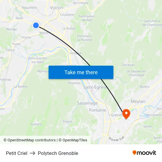 Petit Criel to Polytech Grenoble map