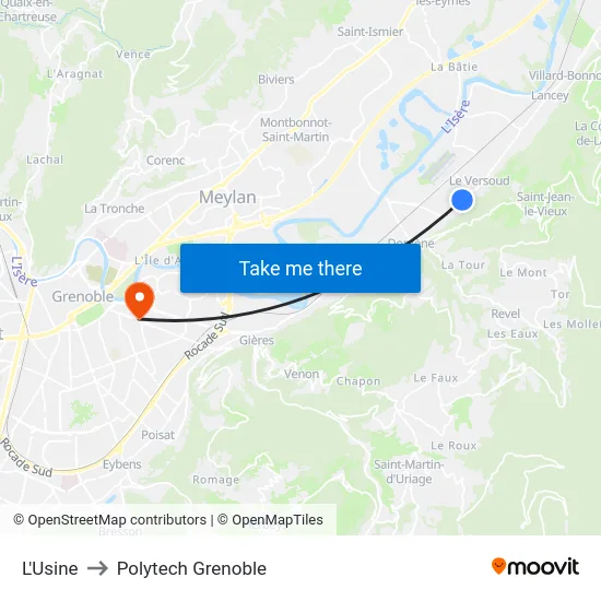 L'Usine to Polytech Grenoble map
