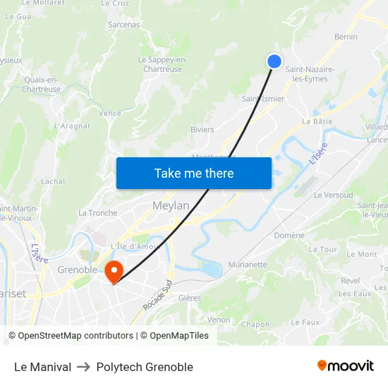 Le Manival to Polytech Grenoble map
