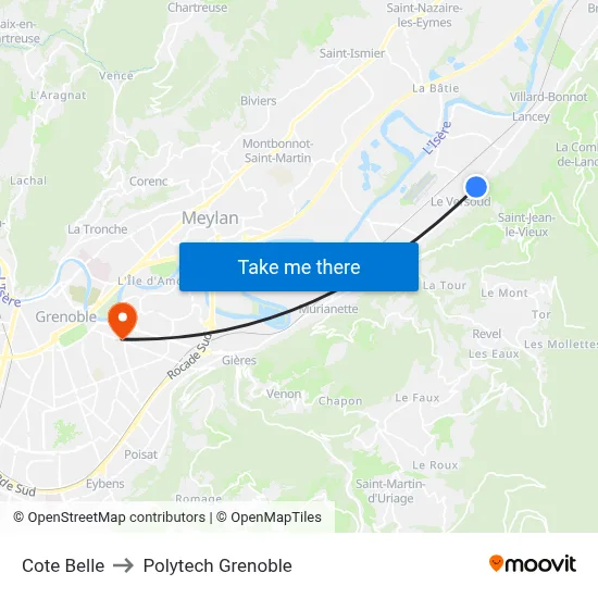 Cote Belle to Polytech Grenoble map