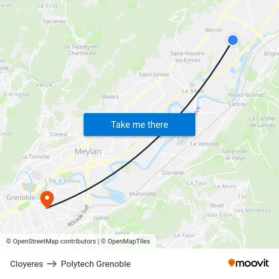 Cloyeres to Polytech Grenoble map