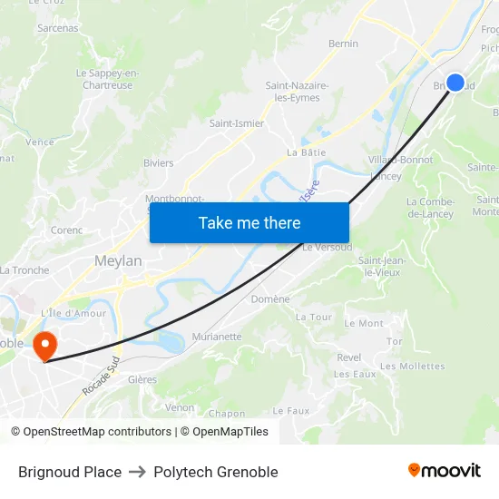 Brignoud Place to Polytech Grenoble map