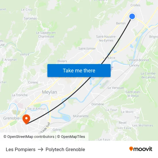 Les Pompiers to Polytech Grenoble map