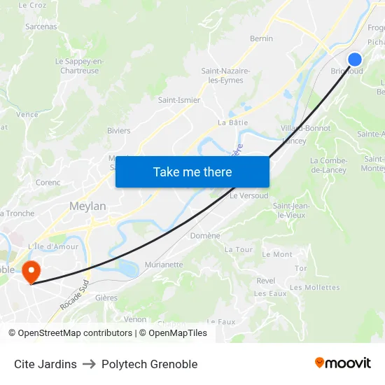 Cite Jardins to Polytech Grenoble map