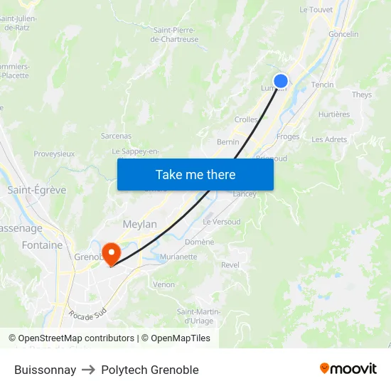 Buissonnay to Polytech Grenoble map