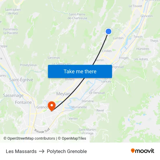 Les Massards to Polytech Grenoble map