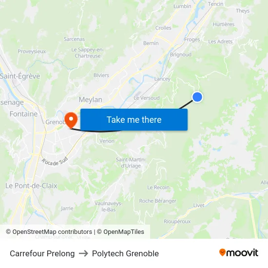 Carrefour Prelong to Polytech Grenoble map