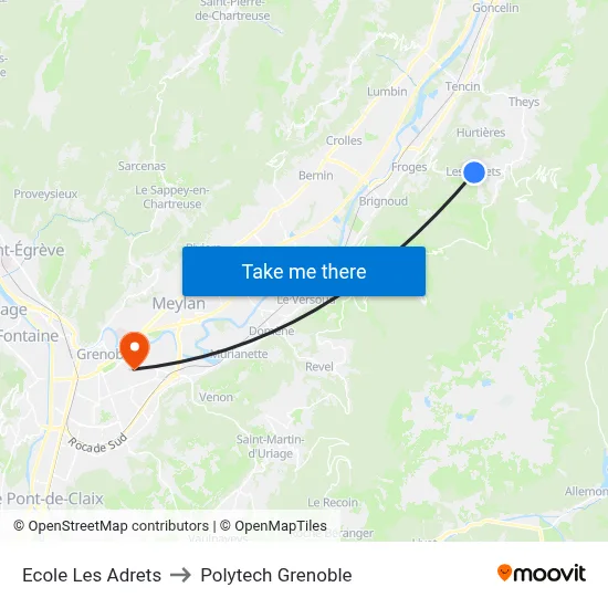 Ecole Les Adrets to Polytech Grenoble map