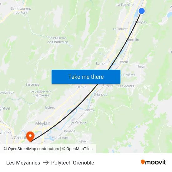 Les Meyannes to Polytech Grenoble map
