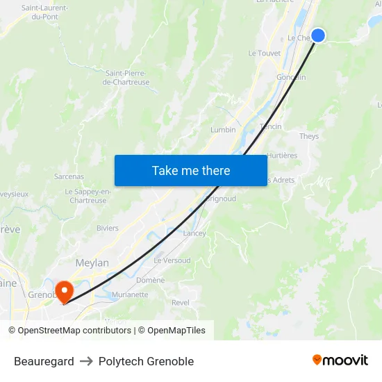 Beauregard to Polytech Grenoble map